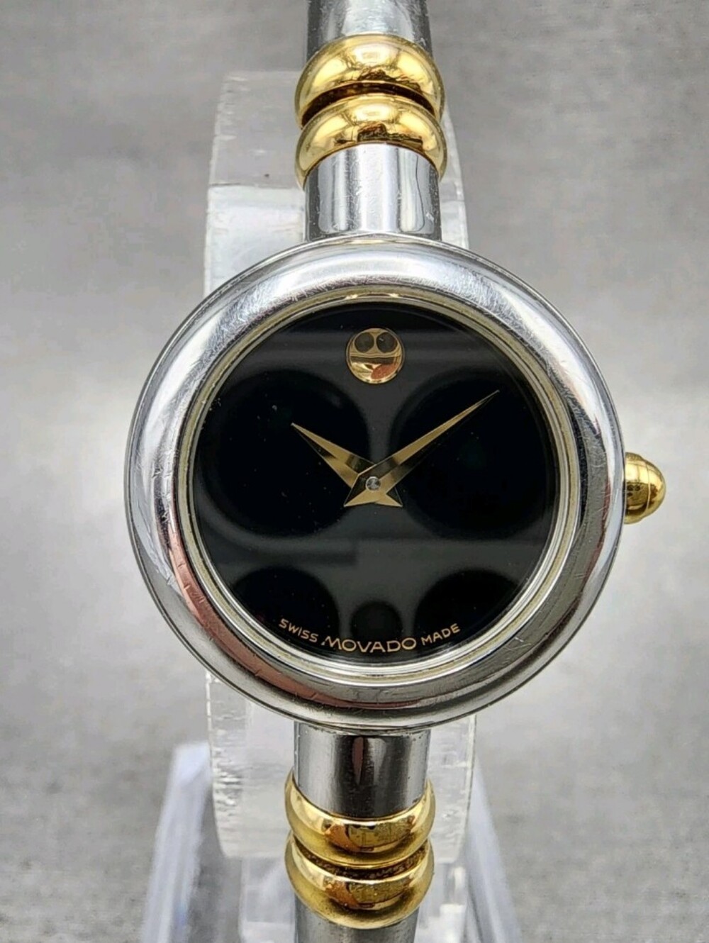 Movado Two-Tone Gold and Silver Black Dial Bracelet Watch